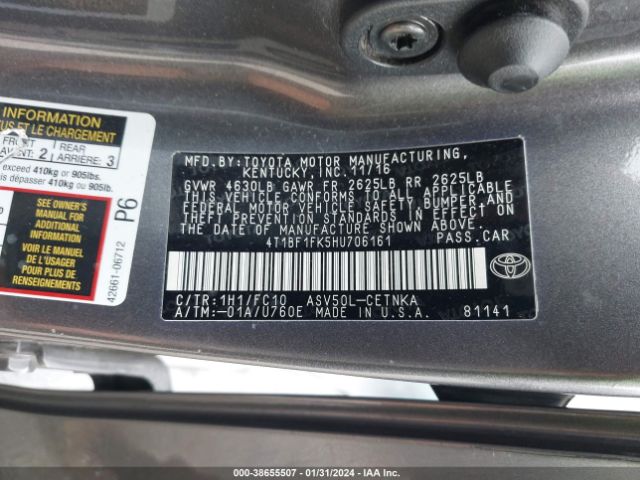 Photo 8 VIN: 4T1BF1FK5HU706161 - TOYOTA CAMRY 