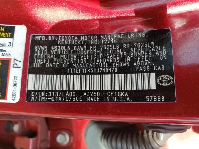 Photo 11 VIN: 4T1BF1FK5HU719170 - TOYOTA CAMRY 