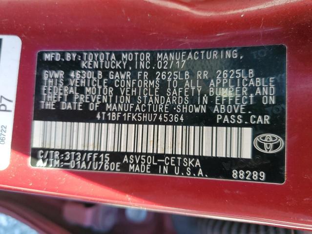 Photo 12 VIN: 4T1BF1FK5HU745364 - TOYOTA CAMRY LE 