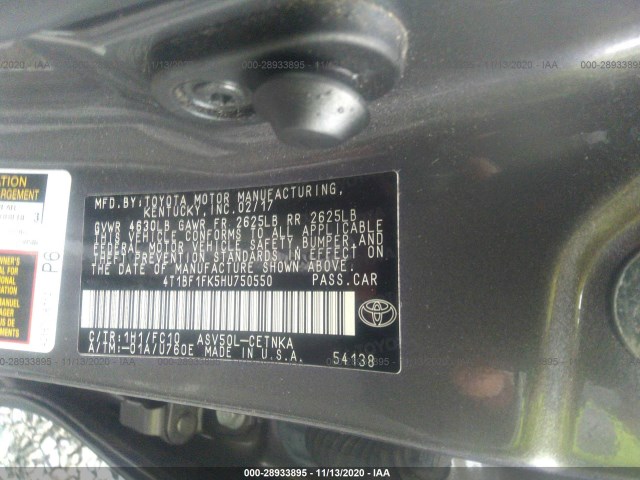 Photo 8 VIN: 4T1BF1FK5HU750550 - TOYOTA CAMRY 