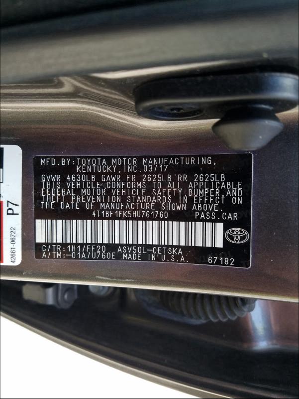 Photo 9 VIN: 4T1BF1FK5HU761760 - TOYOTA CAMRY LE 