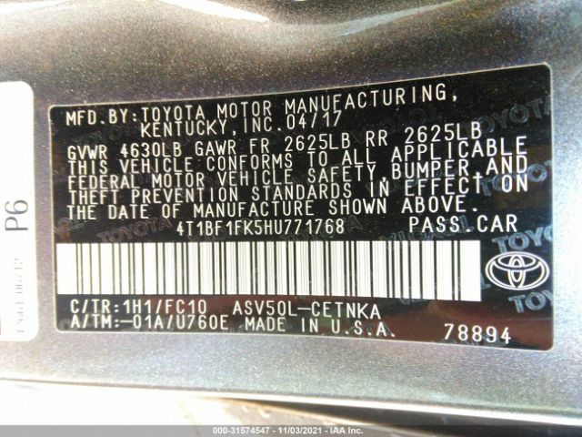 Photo 8 VIN: 4T1BF1FK5HU771768 - TOYOTA CAMRY 