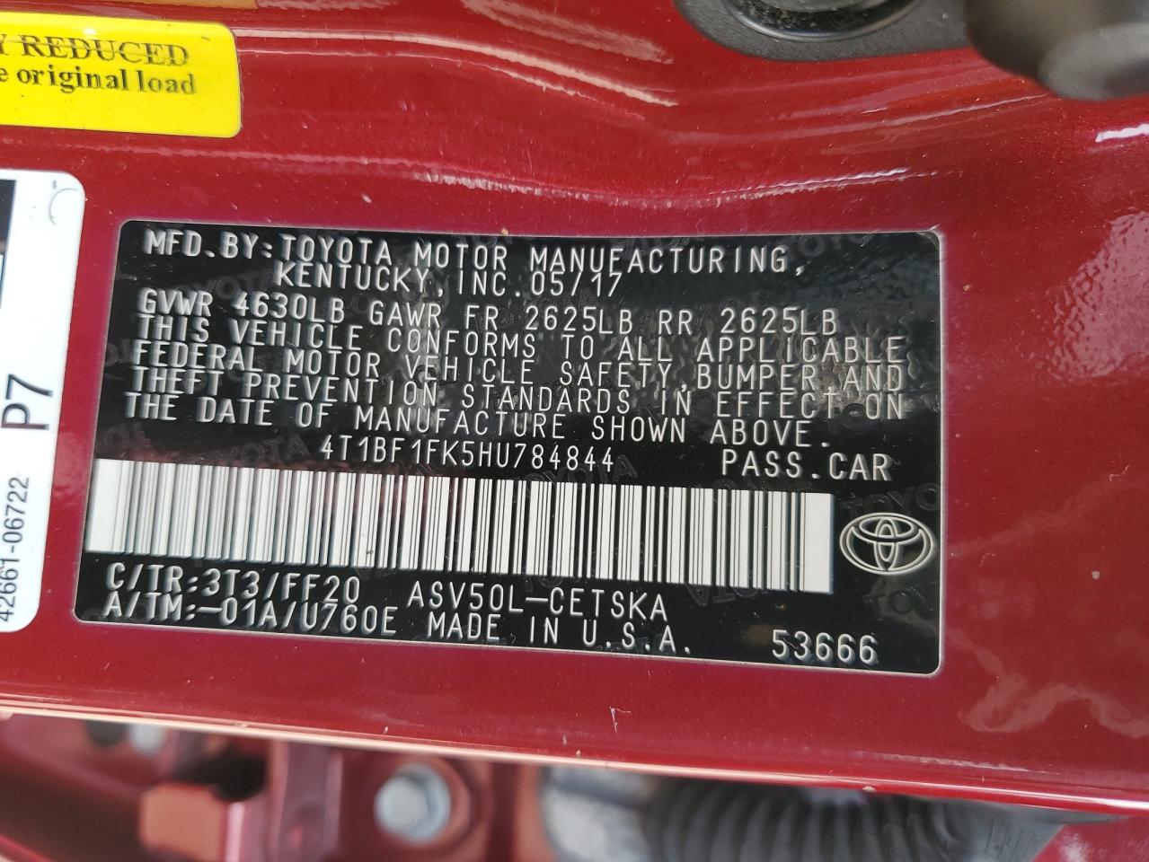 Photo 12 VIN: 4T1BF1FK5HU784844 - TOYOTA CAMRY 