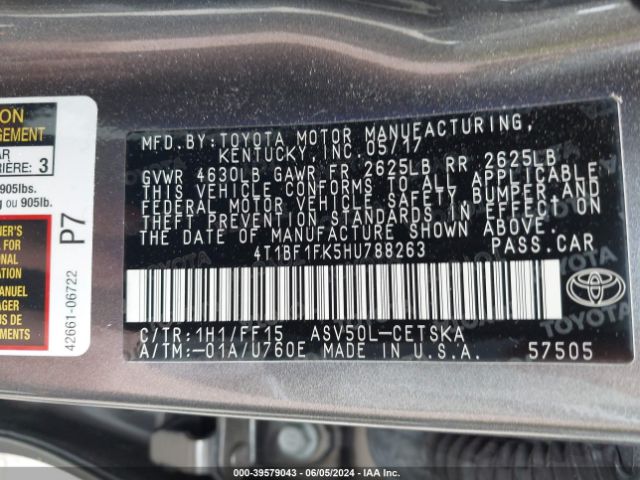 Photo 8 VIN: 4T1BF1FK5HU788263 - TOYOTA CAMRY 