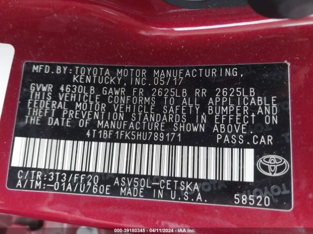 Photo 8 VIN: 4T1BF1FK5HU789171 - TOYOTA CAMRY 