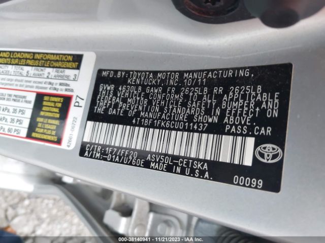 Photo 8 VIN: 4T1BF1FK6CU011437 - TOYOTA CAMRY 