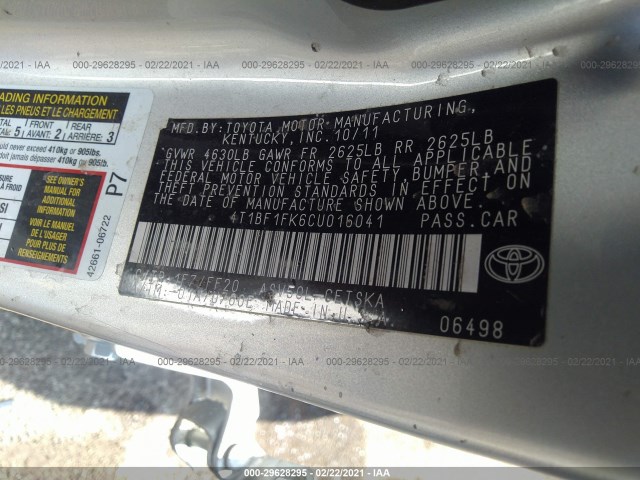 Photo 8 VIN: 4T1BF1FK6CU016041 - TOYOTA CAMRY 