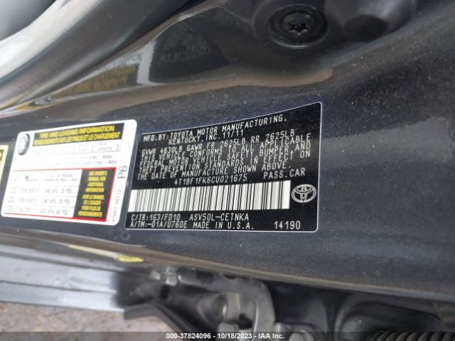 Photo 8 VIN: 4T1BF1FK6CU021675 - TOYOTA CAMRY 