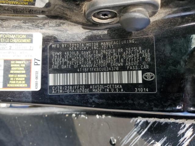 Photo 12 VIN: 4T1BF1FK6CU034376 - TOYOTA CAMRY 