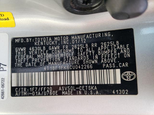 Photo 9 VIN: 4T1BF1FK6CU042266 - TOYOTA CAMRY BASE 