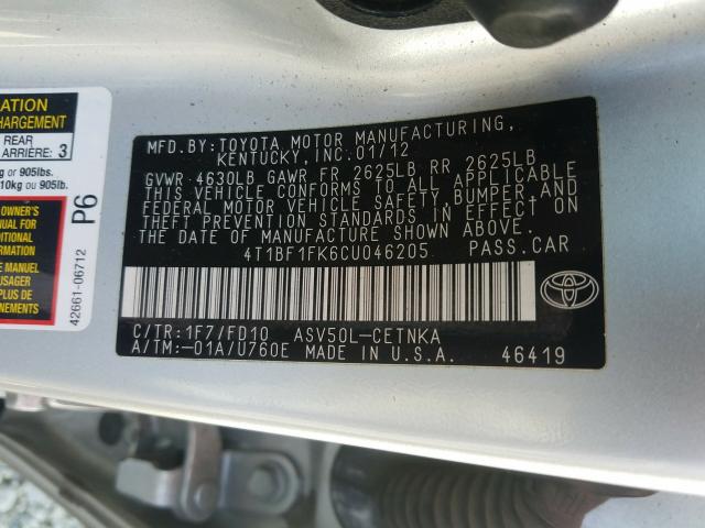 Photo 9 VIN: 4T1BF1FK6CU046205 - TOYOTA CAMRY BASE 