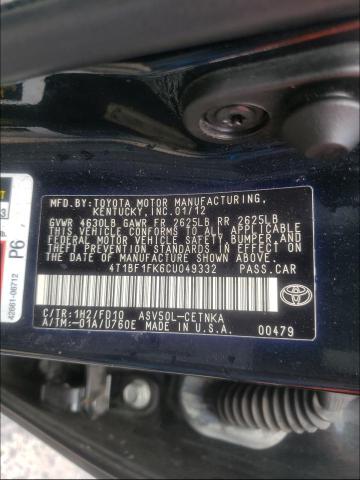 Photo 9 VIN: 4T1BF1FK6CU049332 - TOYOTA CAMRY BASE 