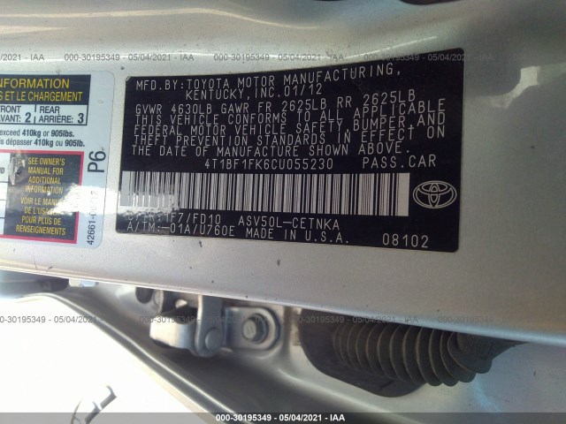 Photo 8 VIN: 4T1BF1FK6CU055230 - TOYOTA CAMRY 