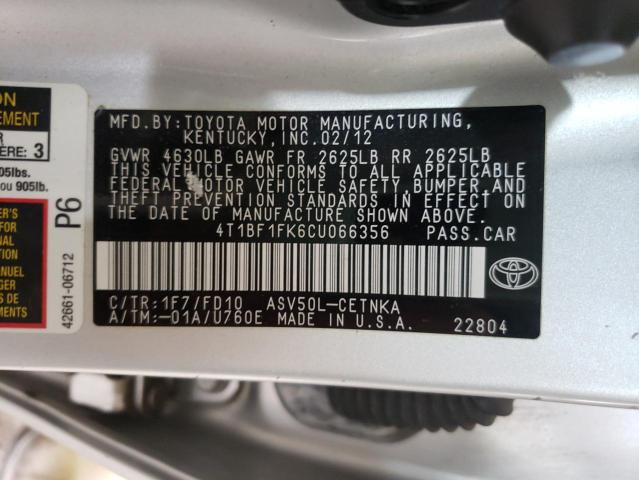 Photo 9 VIN: 4T1BF1FK6CU066356 - TOYOTA CAMRY BASE 