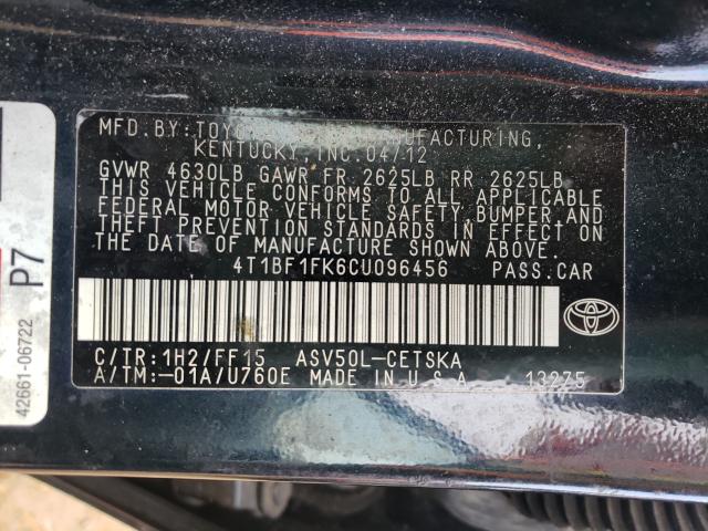 Photo 9 VIN: 4T1BF1FK6CU096456 - TOYOTA CAMRY BASE 