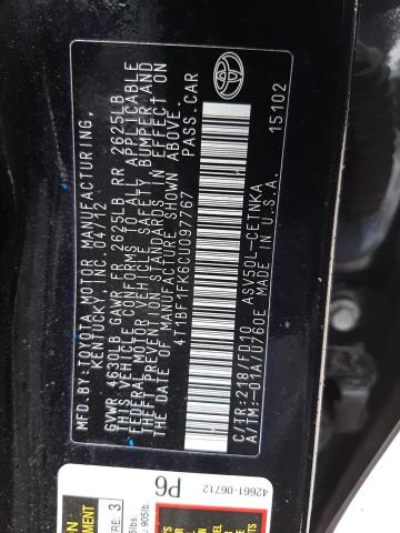 Photo 12 VIN: 4T1BF1FK6CU097767 - TOYOTA CAMRY BASE 