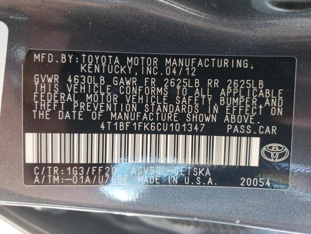 Photo 12 VIN: 4T1BF1FK6CU101347 - TOYOTA CAMRY 