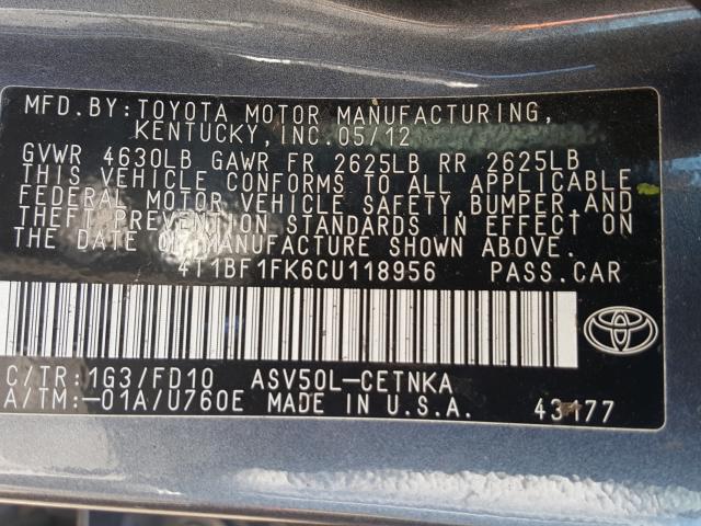 Photo 9 VIN: 4T1BF1FK6CU118956 - TOYOTA CAMRY BASE 