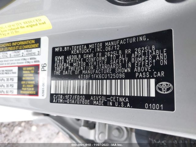 Photo 8 VIN: 4T1BF1FK6CU125096 - TOYOTA CAMRY 