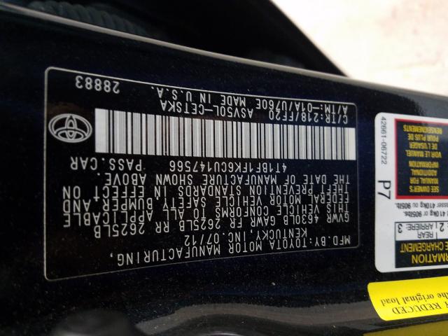 Photo 9 VIN: 4T1BF1FK6CU147566 - TOYOTA CAMRY BASE 