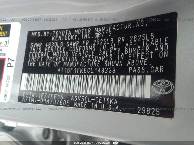 Photo 8 VIN: 4T1BF1FK6CU148328 - TOYOTA CAMRY 