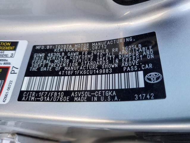 Photo 12 VIN: 4T1BF1FK6CU149883 - TOYOTA CAMRY 