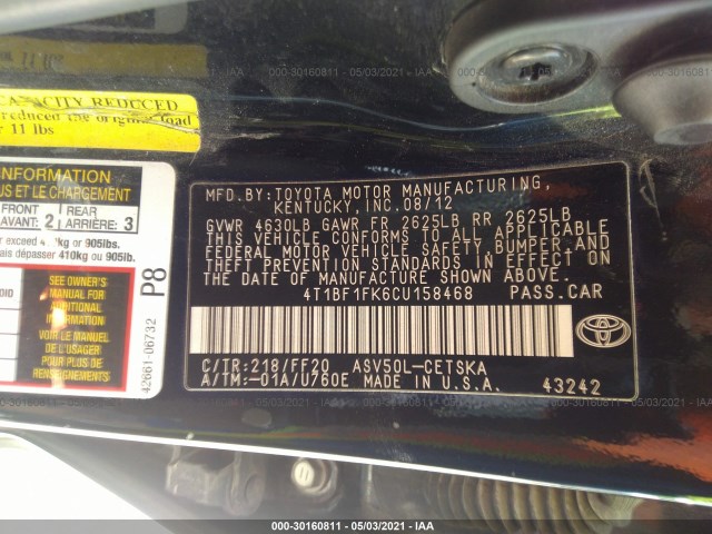 Photo 8 VIN: 4T1BF1FK6CU158468 - TOYOTA CAMRY 