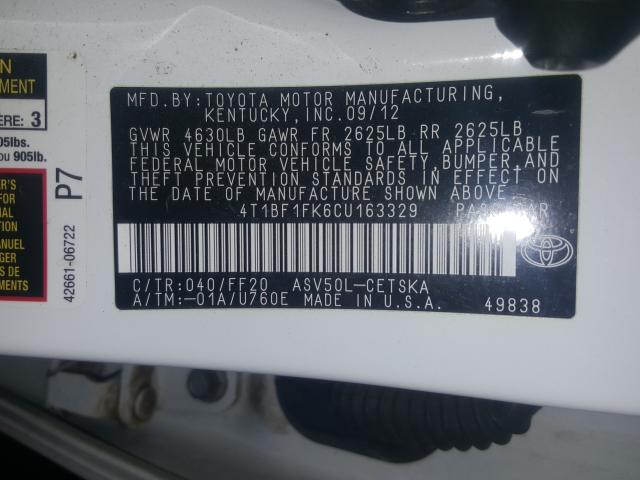 Photo 9 VIN: 4T1BF1FK6CU163329 - TOYOTA CAMRY BASE 