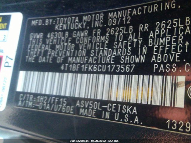 Photo 8 VIN: 4T1BF1FK6CU173567 - TOYOTA CAMRY 