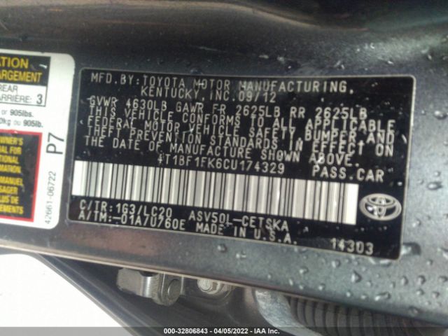 Photo 8 VIN: 4T1BF1FK6CU174329 - TOYOTA CAMRY 