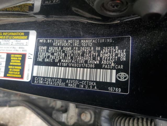 Photo 12 VIN: 4T1BF1FK6CU176386 - TOYOTA CAMRY BASE 