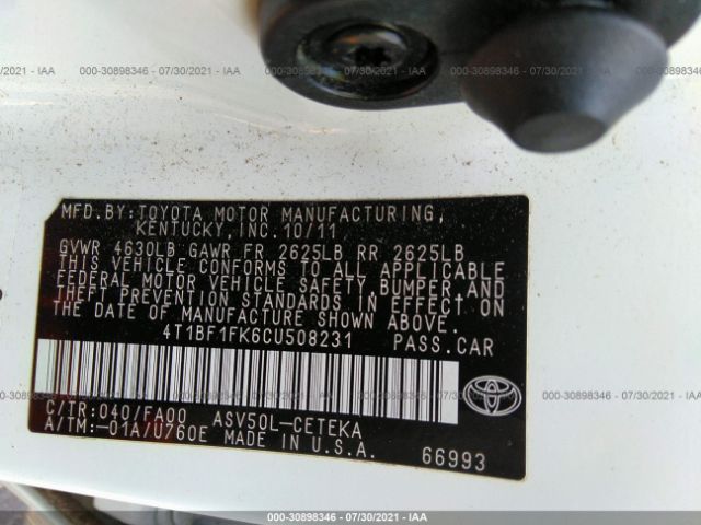 Photo 8 VIN: 4T1BF1FK6CU508231 - TOYOTA CAMRY 