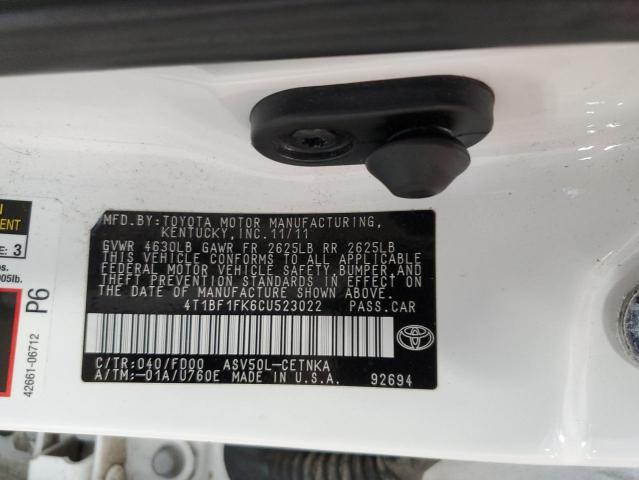 Photo 11 VIN: 4T1BF1FK6CU523022 - TOYOTA CAMRY BASE 