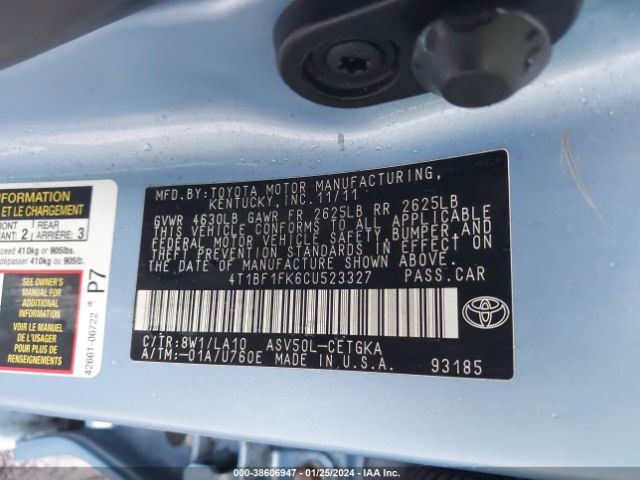 Photo 8 VIN: 4T1BF1FK6CU523327 - TOYOTA CAMRY 