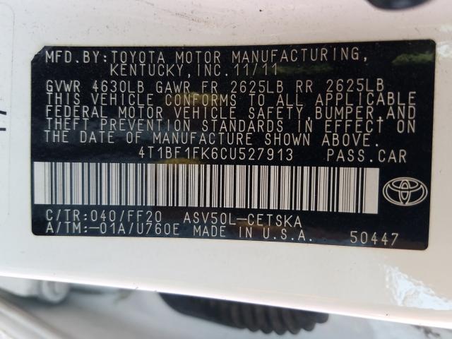 Photo 9 VIN: 4T1BF1FK6CU527913 - TOYOTA CAMRY BASE 