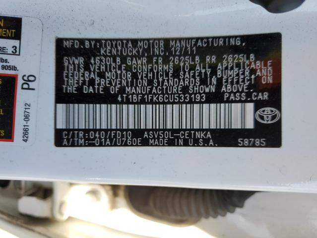 Photo 11 VIN: 4T1BF1FK6CU533193 - TOYOTA CAMRY 