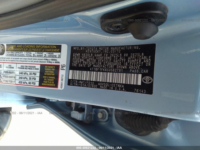 Photo 8 VIN: 4T1BF1FK6CU562791 - TOYOTA CAMRY 