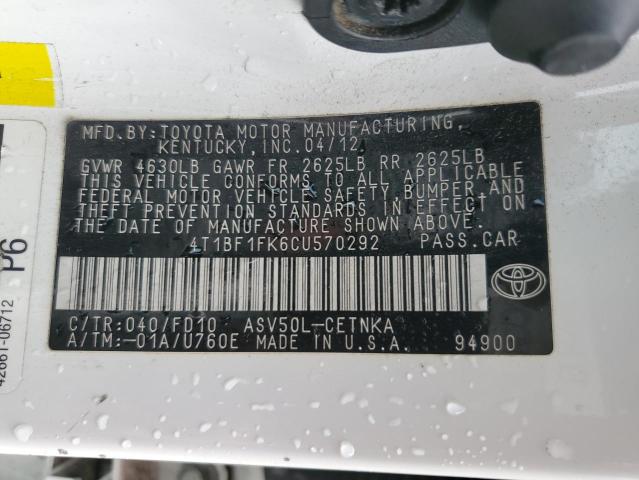 Photo 12 VIN: 4T1BF1FK6CU570292 - TOYOTA CAMRY 