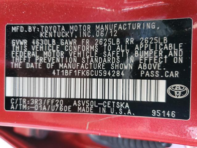 Photo 12 VIN: 4T1BF1FK6CU594284 - TOYOTA CAMRY BASE 