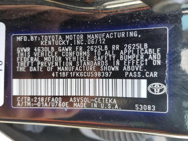 Photo 11 VIN: 4T1BF1FK6CU598397 - TOYOTA CAMRY BASE 