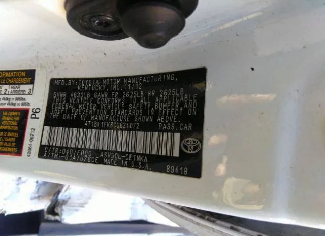 Photo 8 VIN: 4T1BF1FK6CU634072 - TOYOTA CAMRY 