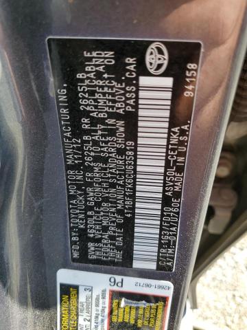 Photo 12 VIN: 4T1BF1FK6CU635819 - TOYOTA CAMRY BASE 