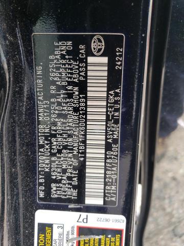 Photo 11 VIN: 4T1BF1FK6DU213891 - TOYOTA CAMRY L 