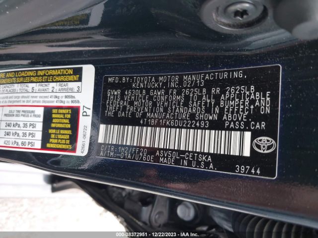 Photo 8 VIN: 4T1BF1FK6DU222493 - TOYOTA CAMRY 