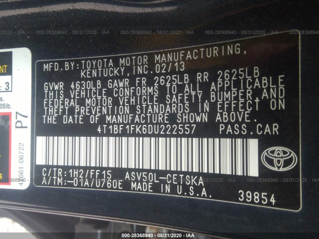 Photo 8 VIN: 4T1BF1FK6DU222557 - TOYOTA CAMRY 