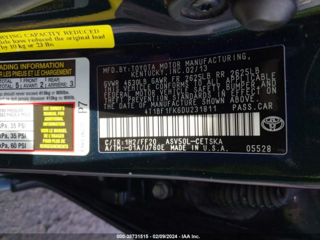 Photo 8 VIN: 4T1BF1FK6DU231811 - TOYOTA CAMRY 