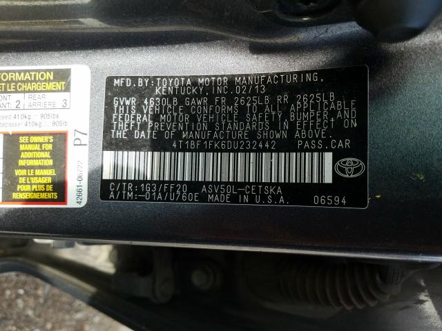 Photo 9 VIN: 4T1BF1FK6DU232442 - TOYOTA CAMRY L 