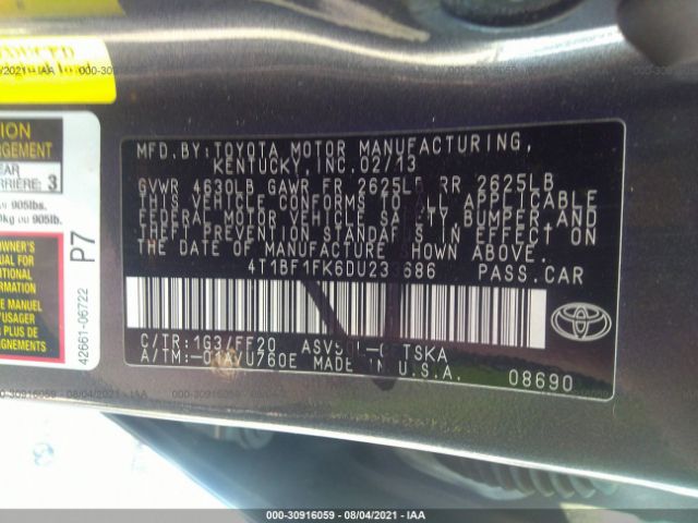 Photo 8 VIN: 4T1BF1FK6DU233686 - TOYOTA CAMRY 