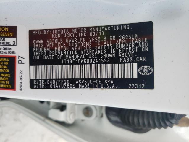 Photo 9 VIN: 4T1BF1FK6DU241593 - TOYOTA CAMRY L 