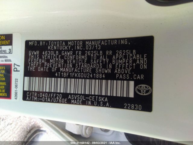 Photo 8 VIN: 4T1BF1FK6DU241884 - TOYOTA CAMRY 